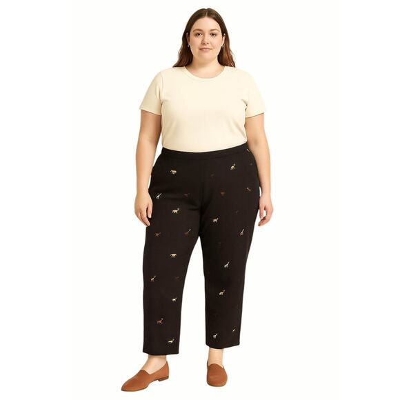 Vintage Stonebridge Pants Linen Safari Embroidered Animal Boho Cottage Black 10 - Picture 1 of 6